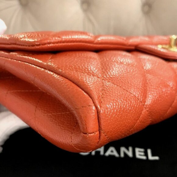 Chanel CC Classic Quilted Leather Flap Shoulder Bag Clutch Orange Gold Shine NIB - Picture 7 of 16